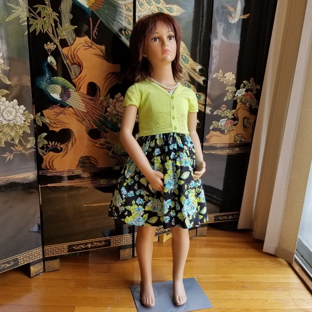 Bonnie Jean Size 5 Black Flowered Dress Coverlet